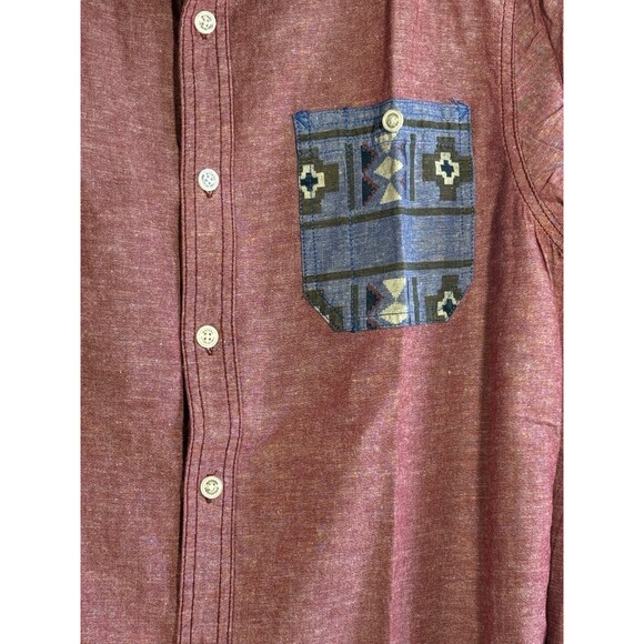 Modern Amusement Mens Cotton Linen Blend Aztec Pocket Shirt Button Up Large L - Picture 3 of 9